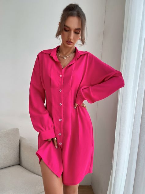 Batwing Sleeve Shirt, Shein Dress, Dress Shirt Sleeves, Plain Shirts, Oversized Top, Long Shirt, Batwing Sleeve, Shirt Sleeves, Red Leather Jacket