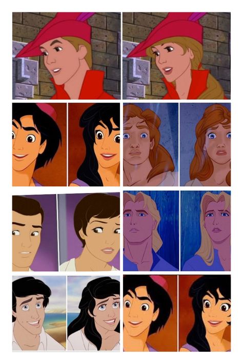 Princes as princess Disney Princess Genderbend, Disney Princess As Men, Characters As Humans, Disney Genderbend, Disney Gender Swap, Disney Characters As Humans, Gender Bent Disney, Disney Princess Books, Disney Gender Bender