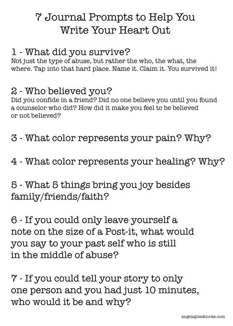 7 Journal Prompts to Help You Write Your Heart Out - Angela Giles Klocke Journal Writing Prompts Shadow Work, Getting Over Him Journal Prompts, Spiritual Writing Prompts, Shadow Work Journal Prompts Witchcraft, Lds Journal Prompts, Shadow Work Journal Prompts For Anger, Abandonment Journal Prompts, Witchcraft Journal Prompts, Witch Journal Prompts