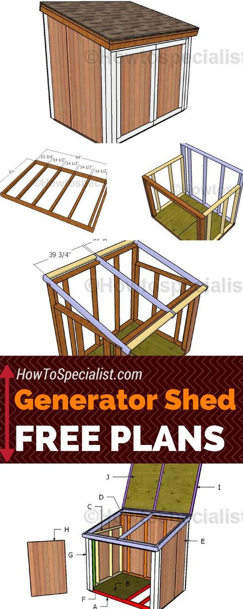 Learn how to build a generator shed using these free and step by step plans! These generator shed plans will show you anything you need to know about framing a 5x7 enclosure with double front doors and a top lid! #shed #generator howtospecialist.com Generator Shed, Diy Storage Shed Plans, Build A Shed, Wood Shed Plans, Build Your Own Shed, Lean To Shed, Wood Storage Sheds, Shed Building Plans, Diy Shed Plans