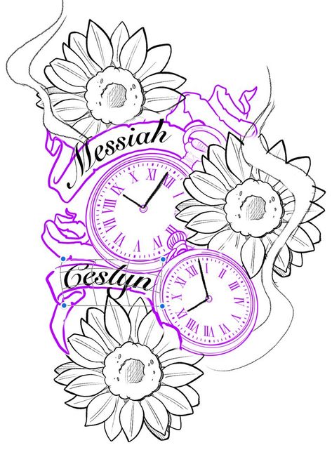 2 Clock Tattoo Design, Clock Tattoo Design Births, Family Sleeve Tattoo Ideas For Women, Clock Tattoos For Women Kids, Clock Drawing Tattoo, Rose Mandala Tattoo Design, Clock Tattoo Ideas For Women, Clock Tattoo Design Women, Clock Tattoos For Women