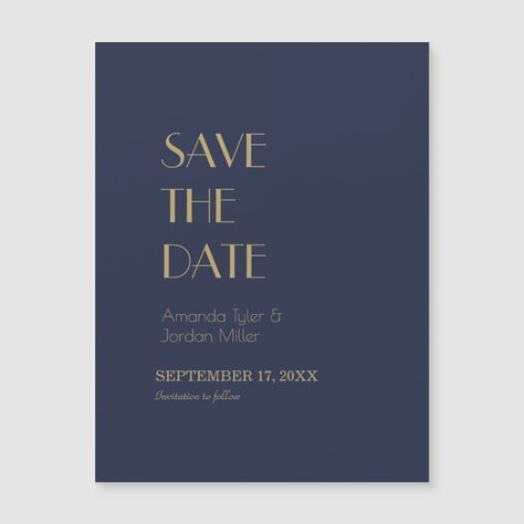 Gold Type Deco | Dark Navy Wedding Save the Date Magnetic Invitation - navy gold save the date invitations Dark Navy Wedding, Dusty Navy Blue, Marriage Celebration, Gold Save The Dates, Navy Invitation, Gold Typography, Engagement Invitations, Save The Date Magnets, Modern And Antique