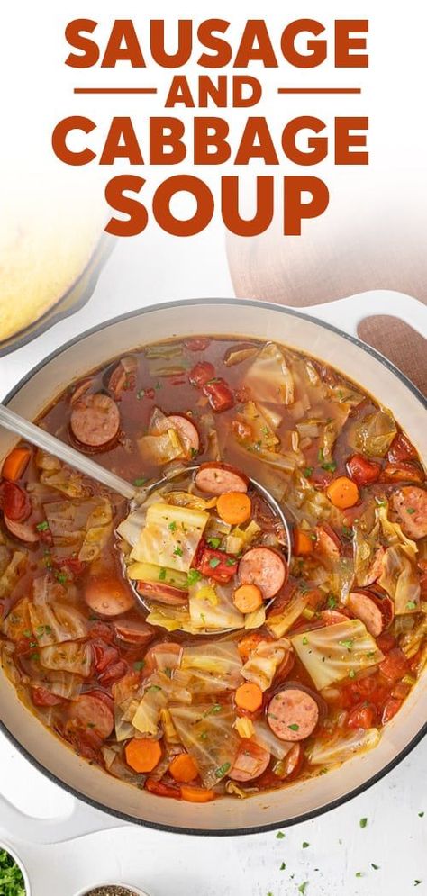 Sausage and Cabbage Soup Rice And Cabbage Soup, Swamp Cabbage Soup Recipe, Crockpot Cabbage And Sausage Soup, Cabbage And Kielbasa Soup Instant Pot, Easy Cabbage And Sausage Recipes, Cabbage Sausage Potatoes Soup, Cabbage Sausage Soup Kielbasa, Sausage Cabbage Soup Recipes, Polish Sausage And Cabbage Soup