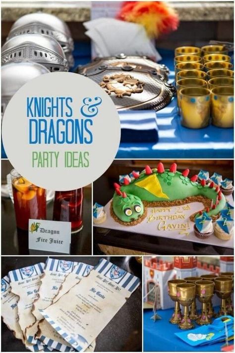 23 Magical Knights and Dragons Party Ideas - Spaceships and Laser Beams Dragons Birthday Party, Medieval Birthday, Knights And Dragons, Knight Birthday Party, Castle Party, Dragon Birthday Parties, Knight Party, Fantasy Party, Medieval Party