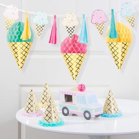 PRICES MAY VARY. Kit contains: 1 Ice Cream Party Tassel Banner (8" x 56"), 3 Ice Cream Party Hanging Honeycomb Ice Cream Decorations (13" x 6.5"), 1 Ice Cream Party Centerpiece (9.25" x 6.25"), and 8 Ice Cream Party Party Hats (6.25" x 4.5"). 13 piece Ice Cream Party Decorations Kit Kit makes decorating easy Ice cream-themed hanging and tabletop décor included Includes cute party hats Each Ice Cream Party Decorations Kit contains: 1 Ice Cream Party Tassel Banner (8" x 56"), 3 Ice Cream Party Han Honeycomb Ice Cream, Cream Party Decorations, Tassel Banner, Ice Cream Party Decorations, Old Fashioned Ice Cream, Ice Cream Decorations, Honeycomb Decorations, Ice Cream Birthday Party, Party Centerpiece