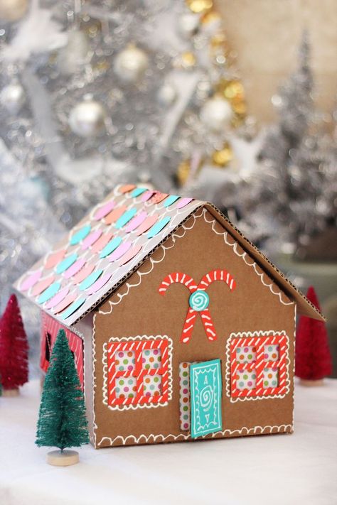 Gingerbread House Cardboard, Diy Gingerbread House, House Cardboard, Cardboard Box Houses, Cardboard Gingerbread House, Ginger Bread House Diy, Diy Gingerbread, House Gift Box, Gingerbread Diy