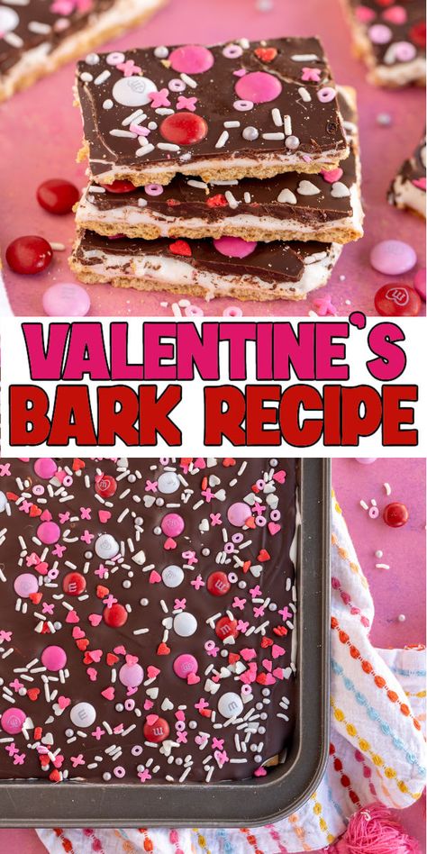 Easy Valentine's Day bark with chocolate, graham crackers, and marshmallows! Valentine Bark Recipe, Graham Cracker Bark, Cracker Bark, Stellar Vbs, Homemade Hot Fudge, Chocolate Peanut Butter Brownies, Chocolate Melting Wafers, Best Chocolate Desserts, Easy Valentines