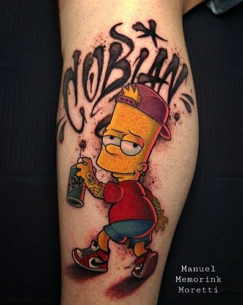 Bart Simpson Tattoo Design, Carton Tattoo, Bart Simpson Tattoo, Fancy Tattoo, Cartoon Tattoo Ideas, Simpsons Tattoo, Animated Shows, Animal Sleeve Tattoo, Nostalgic 90s