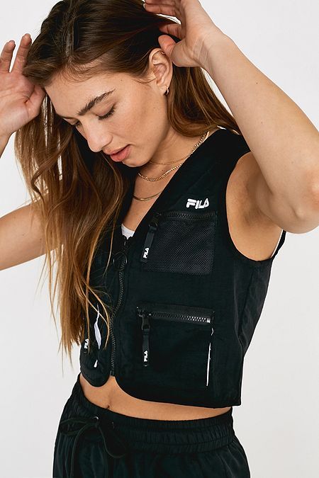 FILA Greist Black Utility Vest Utility Vest Women, Vest Outfit Streetwear, Cargo Vest Outfits For Women, Utility Vest Outfit Streetwear, Utility Vest Outfits For Women, Gilet Outfit Women, Utility Vest Outfit, Womens Utility Vest, Utility Fashion