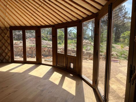 Glass Wall Yurts | Yurt Windows | Yurt Workshop Yurt Interior, Yurt Home, Yurt Living, Homestead Life, Yoga Studio Design, Meditation Garden, Roof Covering, Studio Design, Window Wall