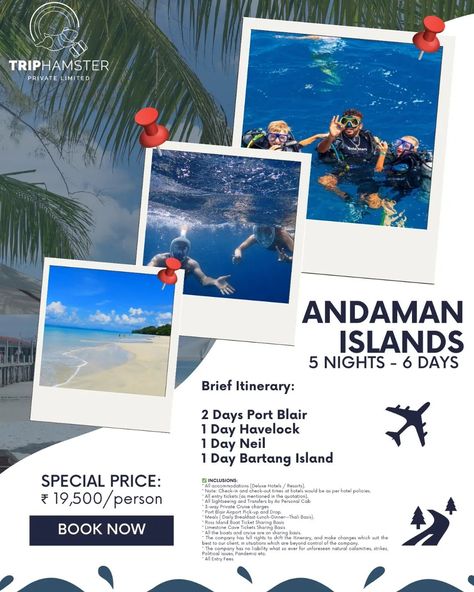 Escape to the emerald islands! Book your Andaman package trip on and make your dream vacation a reality! On location and make priceless memories. Enhance your vacation by using one of our tour packages For bookings and inquiries, reach out to us at: 📧 Email: info@triphamster.com 📞 Phone / Whatsapp: +91 99291 55595 | +91 99291 55594 Discover the Andaman Islands like never before with our expertly crafted itinerary. 🗺️🌅 🤩 Why Choose Us? ✅ Local experts in Tourism For the last 10 year... Ross Island, Limestone Caves, Port Blair, Andaman Islands, Travel Packages, Dream Vacation, Tour Packages, Dream Vacations, Your Dream