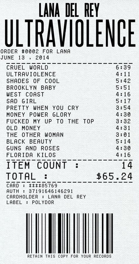 Lana Del Ray Receipt, Wedding Exit Songs, Poster Background Template, Iphone Music Player, Guitar Concert, Friend Poster, Friendship Activities, Lana Del Rey Ultraviolence, Blue Music