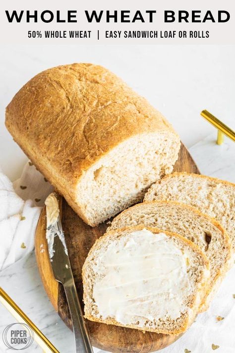 Half Wheat Half White Bread, Half Whole Wheat Bread Recipe, White Whole Wheat Bread Recipe, Fluffy White Bread Recipe, Easy Whole Wheat Bread, Whole Wheat Dinner Rolls, Sandwhich Bread, Basic White Bread Recipe, White Wheat Bread