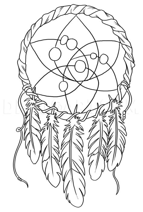 How To Draw A Dreamcatcher, Step by Step, Drawing Guide, by Dawn | dragoart.com Native American Tattoo Art, Dream Catcher Coloring Pages, Dream Catcher Drawing, Dream Catcher For Kids, Tumblr Coloring Pages, Dream Catcher Mandala, Dream Catcher Tattoo Design, Drawing Patterns, Free Drawing