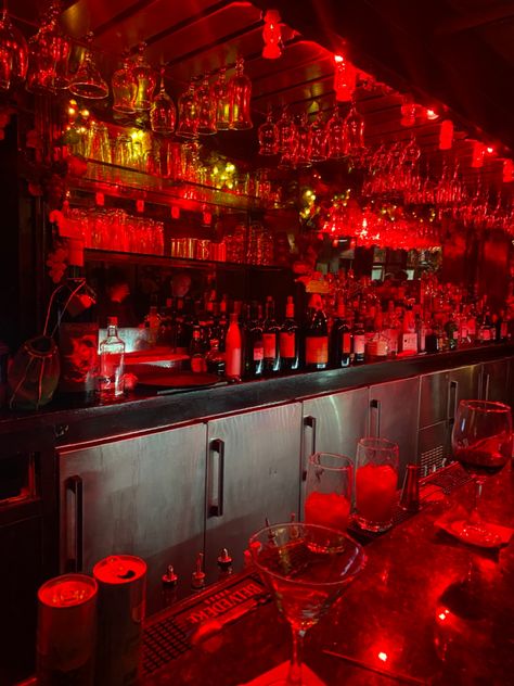 Bar Counter Aesthetic, Bar Astethic Club, Queer Bar Aesthetic, Nightclub Bartender Aesthetic, Red Bar Aesthetic, Fancy Bar Aesthetic, Red Club Aesthetic, Aesthetic Bar Club, Bar Astethic