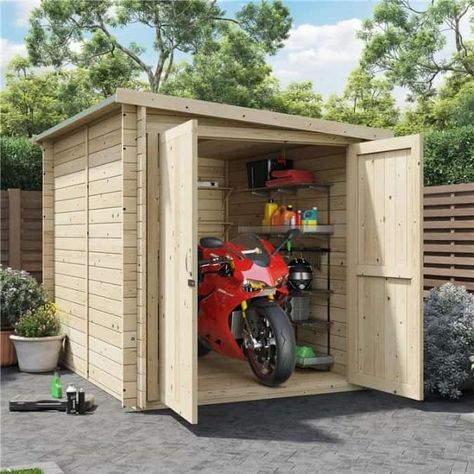 Reclaim control over the clutter and transform your space into a neat oasis. These step-by-step instructions and practical tips can help you! Motorbike Shed, Motorbike Storage, Motorbike Store, Building A Shed Base, Log Wall, Shed Interior, Wooden Bike, Small Log Cabin, Shed Base