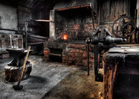 "It's a small forge, but it gets the job done. And that's all I need." Blacksmith Workshop, Rodney Smith, Man Cave Building, Blacksmith Forge, Blacksmith Tools, Blacksmith Shop, Iron Work, Greek Gods, Blacksmithing