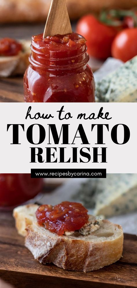 Sweet Tomato Relish Recipe, Mediterranean Grilled Cheese, Tomato Chutney Recipe, Tomato Relish, Tomato Jam, Relish Recipes, Tomato Chutney, Honey Roasted, Chutney Recipes