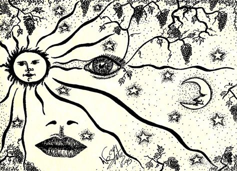 Psy Art, Sun Face, 3rd Eye, Trippy Art, Hippie Art, Sun And Moon, Eye Drawing, A Drawing, Drawing Inspiration