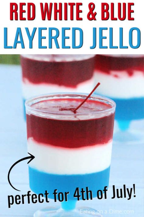 Red white and blue jello treats are so fun and festive. Plus, they are really easy to make. Everyone will love this patriotic recipe. Blue Jello Cups, Easy Festive Desserts, Layered Jello Recipe, Jello Treats, White Jello, Red White And Blue Jello, Jello With Cool Whip, Jello Parfait, Jello Mold Recipes