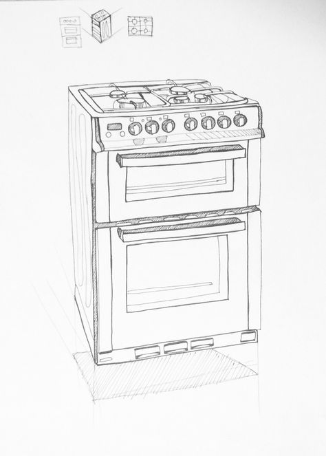 Kitchen Counter Drawing, Oven Sketch, Oven Drawing, Sketching Practice, English Project, Oven Design, Architecture Design Sketch, Object Drawing, Backyard Makeover