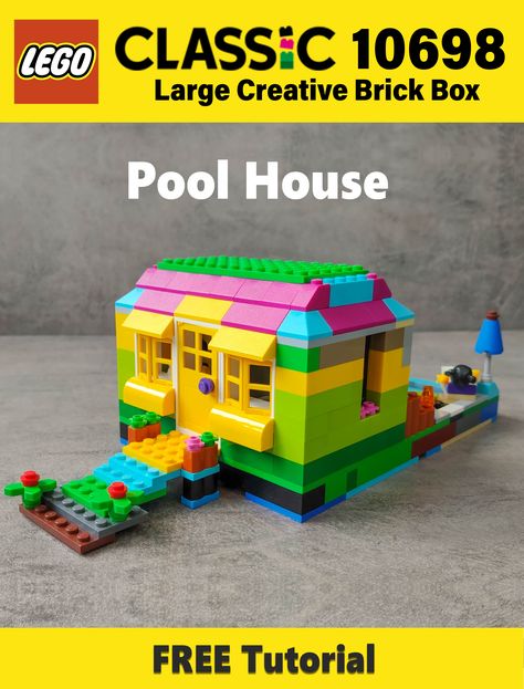 Lego Pool Ideas, Lego House Ideas Easy Instructions, Lego Classic Ideas 10698, Lego Ideas To Build Easy House, Lego 10698 Ideas, Lego House Instructions, Lego 10698, Lego Diy Projects, Lego Masters