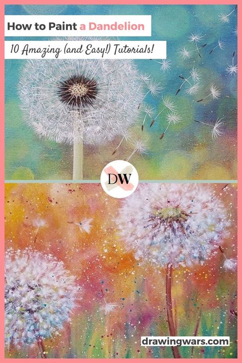 How To Paint Flowers On Rocks, How To Paint A Dandelion, How To Paint A Dandelion Step By Step, How To Draw Dandilion, Dandelion Watercolor Painting, Dandelion Painted On Rocks, Painting With Dandelions, Dandelion Paintings, How To Paint Dandelions Tutorials