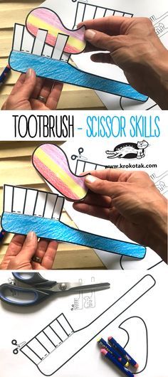 krokotak | TOOTBRUSH – SCISSOR SKILLS Teeth Kindergarten, Toothbrush Craft, Tooth Preschool, Dentist Crafts, Dental Health Preschool Crafts, Healthy Habits Preschool, Dental Health Crafts, Health Preschool, Dental Health Week