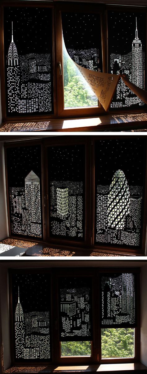 Buildings and Stars Cut into Blackout Curtains Turn Your Windows Into Nighttime Cityscapes Cottagecore Living, Blackout Blinds, Design Case, 인테리어 디자인, Blackout Curtains, The Window, My Dream Home, Studio Ghibli, Future House