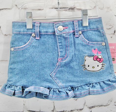 Hello Kitty Jeans, Jean Skirt Outfits, Kitty Clothes, Hello Kitty Clothes, Gyaru Fashion, Beauty Clothes, J Fashion, Kawaii Clothes