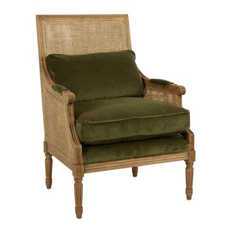 Hicks Caned Armchair - Olive Green – Hamptons at Home Sydney Caned Armchair, Interior Wall Sconces, Rattan Cane, Oak Armchair, Mirrored Coffee Tables, Rattan Armchair, Green Cushions, Outdoor Armchair, Black Cushions