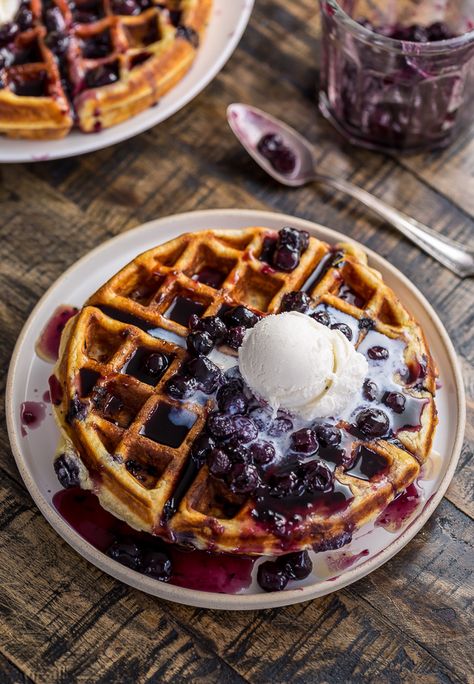 Easter Brunch Dessert, Greek Yogurt Waffles, Greek Yogurt Blueberry, Blueberry Waffles Recipe, Homemade Brunch, Fudge Pops, Homemade Greek Yogurt, Baker By Nature, Blueberry Waffles