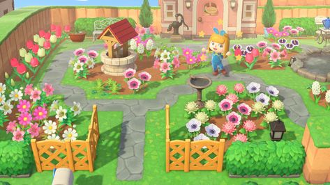 Flower Area Animal Crossing, Acnh Inspo Normcore, Acne Flower Garden, Animal Crossing Island Inspiration Garden, Acnh Wildflower Design, Acnh Garden Ideas Flowers, Animal Crossing Garden Ideas Flower, Animal Crossing Flower Bed, Acnh Rose Garden Ideas