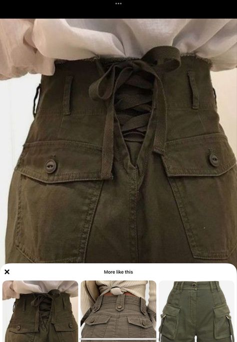 Corset-backed cargo pants Cargo Pants Sewing Patterns, Cargo Pattern Pants, Erica Core, Cargo Pants Pattern, Corset Pants, High Waisted Cargo Pants, Alt Grunge, Clothes Making, Waist Corset