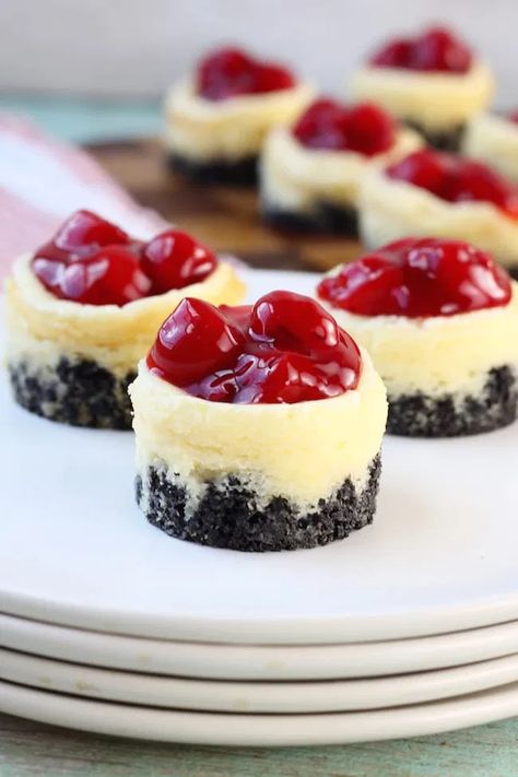 Holiday Dessert Recipes Easy, Easy Christmas Desserts, Mini Cherry Cheesecakes, Biscotti Cheesecake, Cherry Cheesecake Recipe, Cheesecake Desserts Recipes, Christmas Dessert Recipes, Mini Cheesecake Recipes, Easy Holiday Desserts