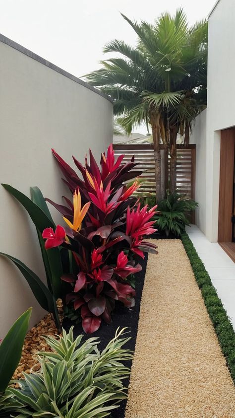 **Elevate Your Outdoor Space with 15 Tropical Landscaping Inspirations** - Fads Tropical Garden Ideas Backyards, Tropical Yard, Tropical Landscaping Ideas, Residential Facade, House Corridor, Tropical Elements, Landscape Borders, Garden Mural, Tropical Garden Design