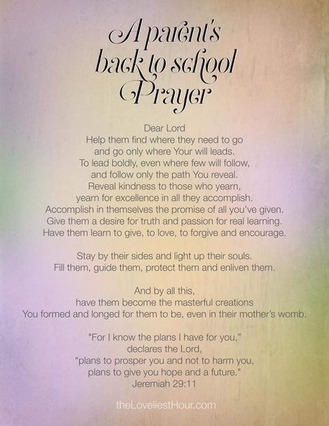 Before School Prayer, Prayers For Moms, Prayer For Safety, Prayer For Students, Back To School Prayer, Gods Promise, Back Quotes, Night Before School, Prayer For Parents