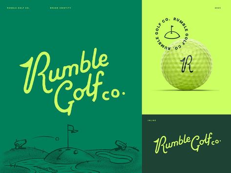 Rumble Golf Brand Identity by Wells Collins on Dribbble Tennis Branding Design, Retro Golf Aesthetic, Tennis Club Design, Golf Logo Inspiration, Tennis Branding, Charity Program, Golf Branding, Av Logo, Brand Inspiration Board