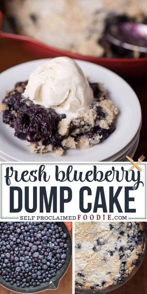 Four simple ingredients and only a few minutes of prep time are all you need to create this mouthwatering BLUEBERRY DUMP CAKE. It's a perfect summer dessert! Fresh Blueberry Dump Cake, Dump Cake Cobbler, Blueberry Dump Cake, Blueberry Dump Cake Recipes, Butter Fruit, Blueberry Dump Cakes, Dump Cake Recipe, Dessert Oreo, Dump Cakes