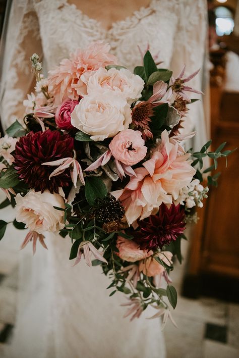 with tones of blush pink, burgundy and lots of greenery, we are majorly swooning over this bridal bouquet! Medium Wedding Bouquet, Pink And Burgundy Wedding, Christmas Tree Decorations Ideas, Christmas Instagram Pictures, Blush Bouquet Wedding, Burgundy And Blush Wedding, Tree Decorations Ideas, Popular Wedding Colors, Christmas Tree Decorating Themes