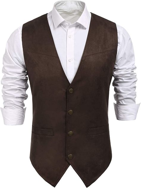 Chaleco Vaquero Para Hombre. Material De Gamuza. Varios Colores Para Escoger Y Tamaños. Visita El Link Y Ordenalo Ya! Wedding Vest, Western Vest, Mens Waistcoat, Waistcoat Men, Leather Suit, Suede Vest, Vest Waistcoat, Men Suede, Casual Vest