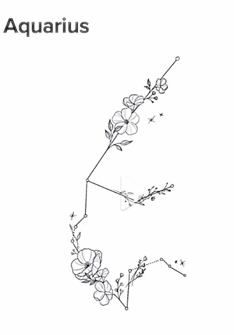 Aquarius Tattoo Constellation Orchid, Aquarius Floral Constellation Tattoo, Aquarius Tattoo Constellation, Aquarius Flower Tattoo, Aquarius Tattoo Designs For Women, Aquarius Tattoo Ideas, Aquarius Flower, Star Constellation Tattoo, Tattoo Artist Tips