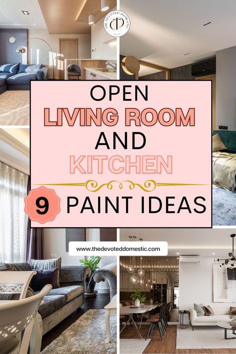 Ready to take your open living room and kitchen to the next level SOLELY with the power of paint? This guide has all the best open living room and kitchen paint ideas -both vibrant AND neutral options!- that are GUARANTEED to make your open concept kitchen living room look mesmerizing!! Open Living Room And Kitchen, Kitchen Paint Ideas, Open Space Living Room, Open Concept Kitchen Living Room, Paint Color Ideas, Neutral Furniture, Living Room And Kitchen, Open Concept Home, Open Concept Floor Plans