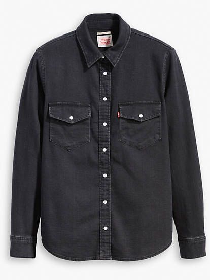 Essential Western Shirt - Black | Levi's® US Black Denim Shirt, Hiking Clothes, Western Denim Shirt, Levis Shirt, Black Levis, Friends Aesthetic, Shirt Blouses Tops, Loose Jeans, Western Shirt