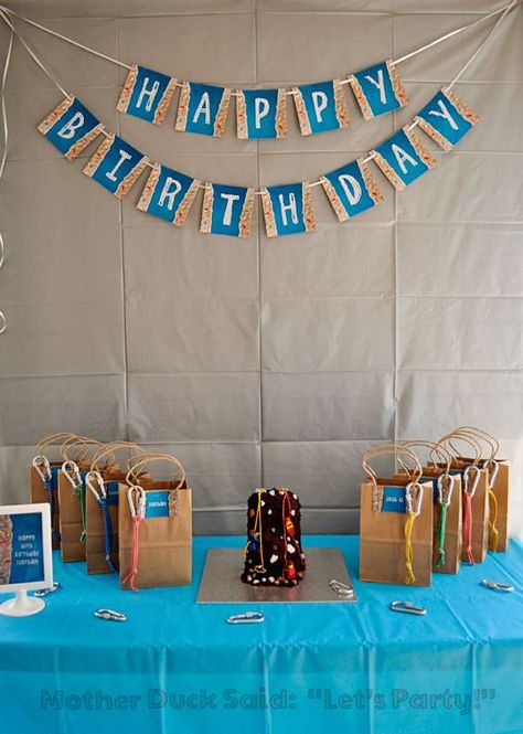 Rock Climbing Birthday Party Ideas | Photo 5 of 12 | Catch My Party Rock Climbing Birthday Party, Climbing Birthday Party, Rock Climbing Cake, Rock Climbing Birthday, Climbing Party, Rock Climbing Party, Indoor Rock Climbing, Adventure Party, Happy Birthday Bunting