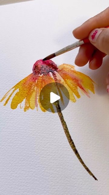 How To Paint Coneflowers Acrylic, Watercolor Cone Flowers, Cone Flower Watercolor, Giraffe Watercolor Painting Easy, Simple Watercolor Tutorial, Diy Cards Watercolor, Loose Watercolour Painting, Watercolor Flowers Tutorial Step By Step, Watercolor Tutorials For Beginners