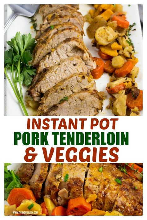 Easy pressure cooker pork, potatoes and veggies! A healthy dinner loaded with flavor. Dinner is on the table in less than 30 minutes. #ad #smithfieldfast #realflavorrealfast #porkdinner #porkandveggies #everydayeileen Instant Pot Pork Tenderloin, Pork Potatoes, Pressure Cooker Pork, Potatoes And Veggies, Pork Dinners, Marinated Pork Tenderloins, Flavorful Dinner, Root Veggies, Pork Dinner