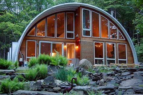 Quonset Cabin Home | by SteelMaster Buildings Quonset Homes, Quonset Hut Homes, Arched Cabin, Hut House, Quonset Hut, Cabin Exterior, Steel House, Cabin In The Woods, Round House