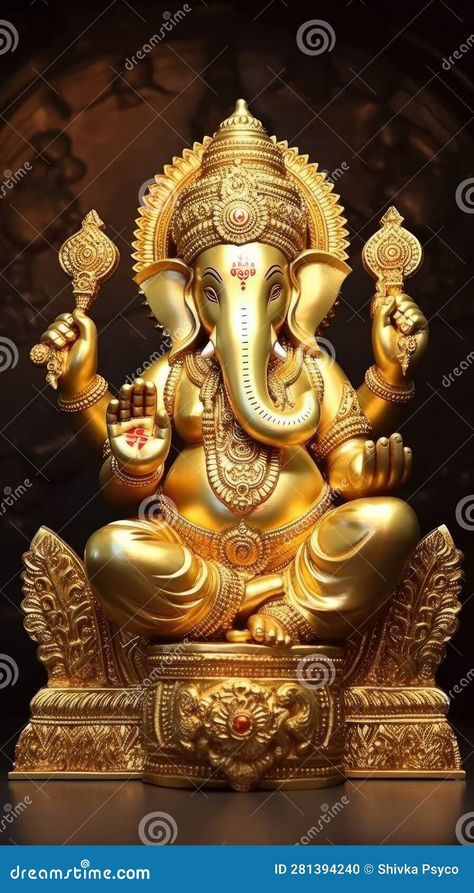 golden sculpture of Hindu god ganesha 3D on black background generative AI Art created by AI technology image Ganesha Art Illustration, Ganesha Images, Unique Iphone Wallpaper, Lord Wallpapers, Beast Wallpaper, Entrance Lobby, Shiva Lord, Ganesh Wallpaper, Wallpaper Earth