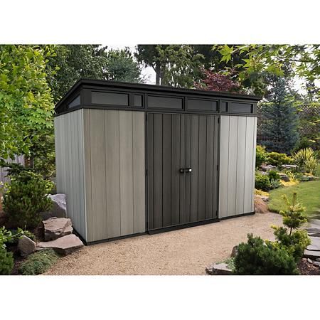 Keter Artisan 11' x 7' Customizable Storage Shed - Sam's Club Plastic Storage Sheds, Resin Sheds, Backyard Storage Sheds, Outdoor Storage Solutions, Outdoor Storage Shed, Backyard Storage, Resin Storage, Plastic Sheds, Garden Storage Shed